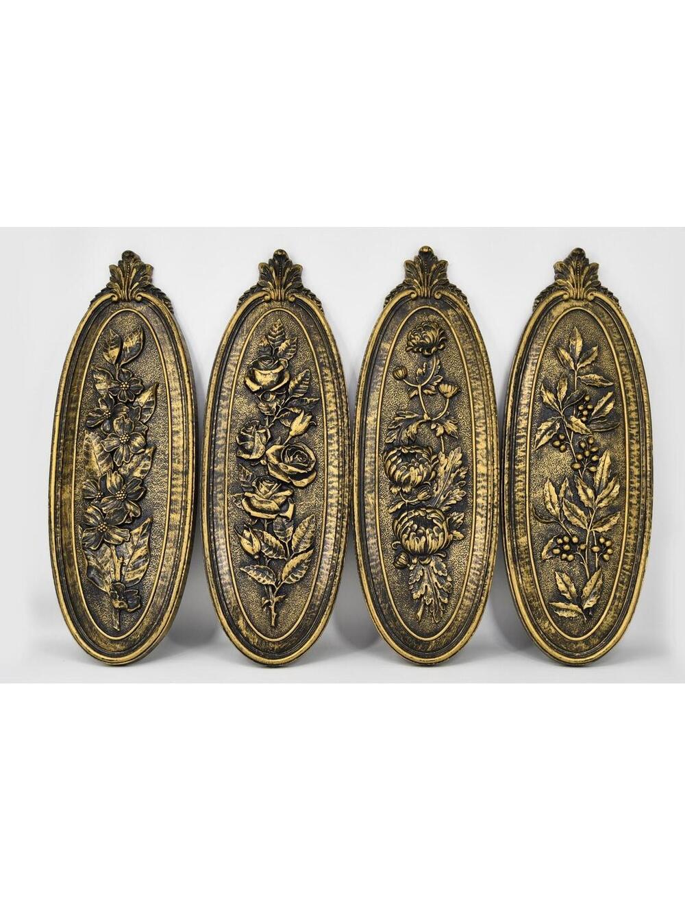 VTG Syroco Four Seasons Floral Oval Wall Plaque Gold Hollywood Regency MCM 1970s
